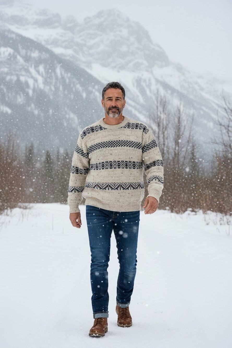 Vintage JMA Plum Men's M Ivory Brown Blue Green Geometric Fair Isle Wool Sweater